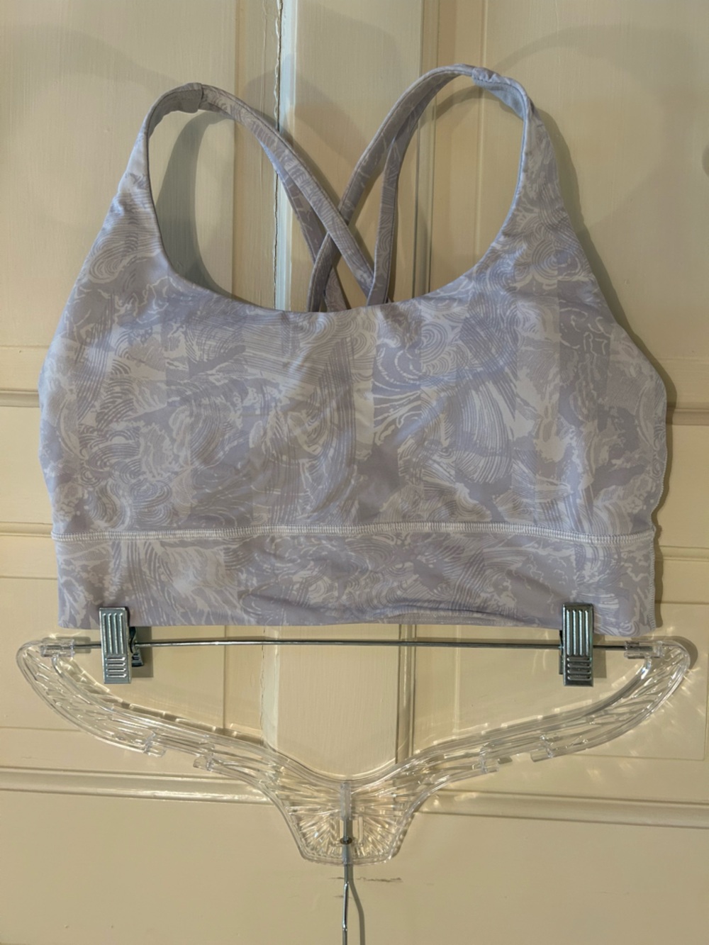 Lululemon Energy Bra Longline Size 10 Light Gray Marble Print